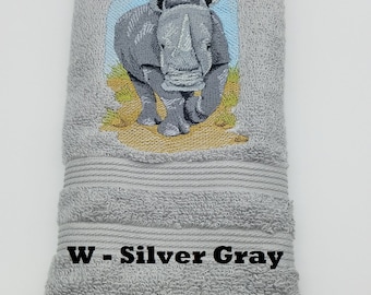 Embroidered Hand Towel - Rhino - Face Towel - Order One or More - Bathroom Decoration -  Free Shipping