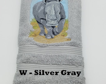 Embroidered Hand Towel - Rhino - Face Towel - Order One or More - Bathroom Decoration