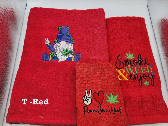 Stoner Gnome Embroidered Towels Bath Sheet Bath Towel Hand Towel and Washcloth Pick Towel Color Order Set or Individually Etsy
