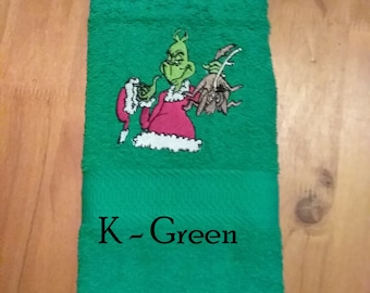 Embroidered Hand Towel - Grinch & Max - Free Shipping