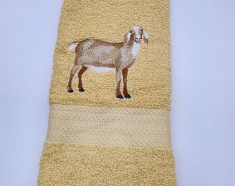 Goat on Butter Yellow - Embroidered Hand Towel - Free Shipping - Ready To Ship