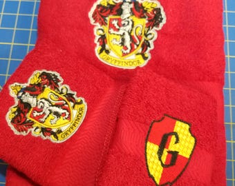 Hogwarts House Shield Embroidered Towels - Pick Size of Set & Towel Color - Bath Sheet, Bath Towel, Hand Towel, Washcloth