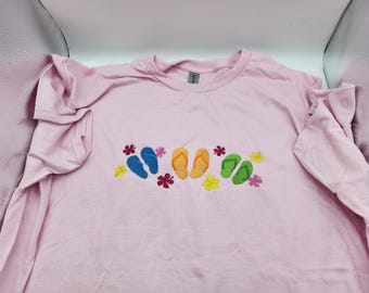 Flip Flops Embroidered T-Shirt - Pink XL