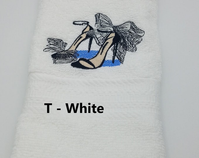 Featured listing image: Embroidered Hand Towel - Elegant High Heel Shoe - Fashion - Glamour - Hand Towel - Bathroom Decoration - Decorated Towel