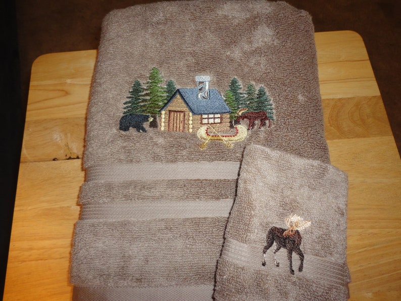 Cabin in the Woods Embroidered Bath Towel Set Bath Towel Etsy