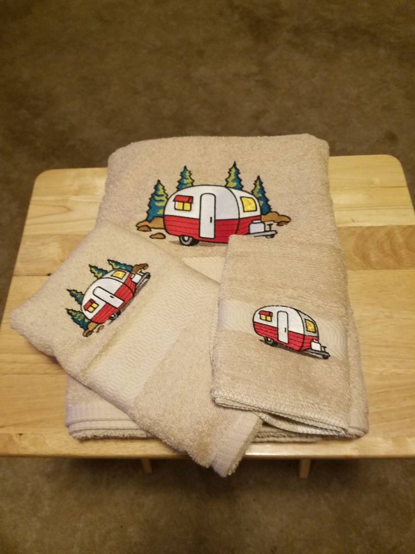 Vintage Camper Embroidered Bath Towel Set Bath Towel Hand Etsy