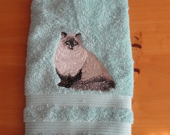 Himalayan Cat - Embroidered Hand Towel - Decorated Towel - Bathroom Decor - Order One or More