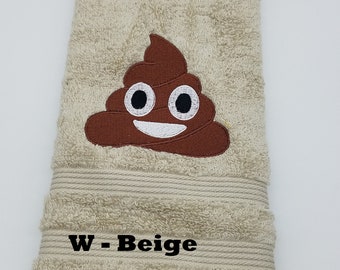 Poop Emoji - Soft Serve Emoji - Embroidered Hand Towel - Choose Towel Color - Order One or More - Bathroom Decor