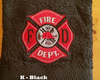 Fireman - Embroidered Hand Towels - Bathroom Decor - Order One or More - Pick Your Color of Towel - Free Shipping