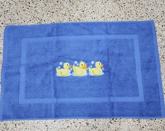 Rubber Duck Embroidered Bath Mat - Embroidered Directly on Bath Mat - Free Shipping