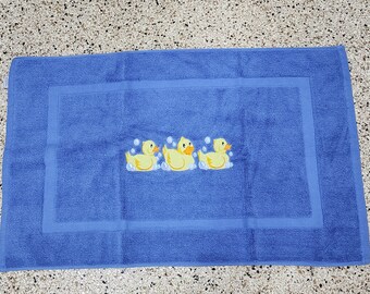 Rubber Duck Embroidered Bath Mat - Embroidered Directly on Bath Mat - Free Shipping