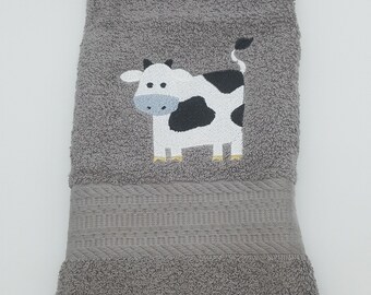 Cow * Embroidered Hand Towels * Choose Towel Color * Order One or More