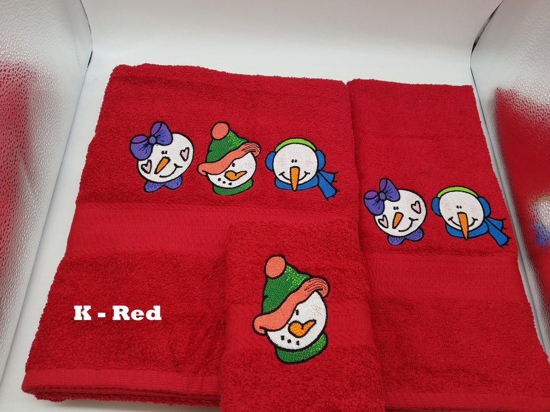 Snowmen Faces Embroidered Towels Order Individually or Set Pick Towel