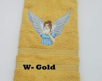Angels - Embroidered Hand Towels - Bathroom Decor - Choose Color of Towel - Order One or More