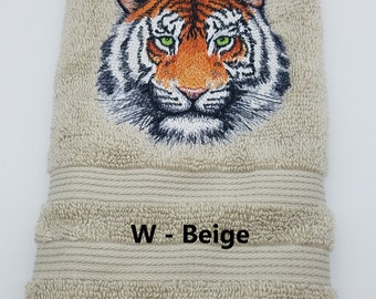 Tiger Head - Embroidered Hand Towels - Bathroom Decor - Order One or More - Free Shipping