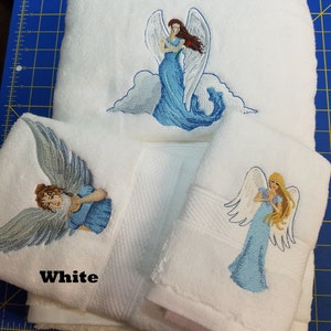 Beautiful Angels - Embroidered Towels - Order Set or Individually - Pick Towel Color - Bath Sheet, Bath Towel, Hand Towel and Washcloth