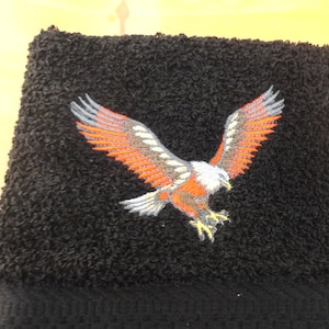 Eagle In Flight - Embroidered Hand Towel - Choose Color of Towel - Order One or More - Bathroom Decoration - Decorated Towel