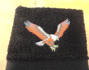 Eagle In Flight - Embroidered Hand Towel - Choose Color of Towel - Order One or More - Bathroom Decoration - Decorated Towel