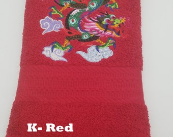 Colorful Chinese Dragon  - Embroidered Hand Towel - Face Towel - Order One or More - Decorated Towel