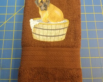 Great Dane In Tub - Embroidered Hand Towels - - Bathroom Decor
