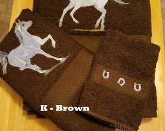 White Horses - Embroidered Towels - Order Individual or Set - Pick Towel Color - Bath Sheet, Bath Towel, Hand Towel and Washcloth