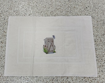 Outhouse Embroidered Bath Mat - Embroidered Directly on Bath Mat - Free Shipping