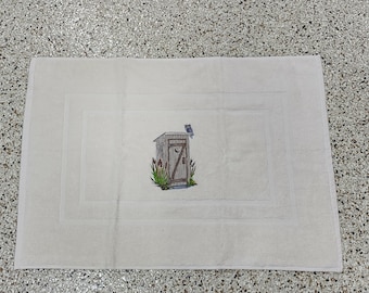 Outhouse Embroidered Bath Mat - Embroidered Directly on Bath Mat