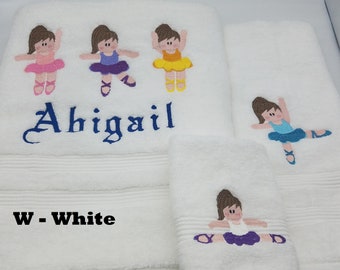 Ballerina - Embroidered Towels - Order Individually or  Set - Choose Towel Color - Bath Sheet, Bath Towel, Hand Towel and Washcloth