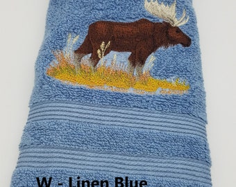 Moose Embroidered Hand Towel - Order One or More - Pick Color of Towel