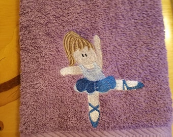 Ballerina - Embroidered Hand Towels - Bathroom Towel - Face Towel - Choose Color of Towel - Order One or More - Free Shipping