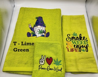 Stoner Gnome - Embroidered Towels - Bath Sheet, Bath Towel, Hand Towel and Washcloth - pick towel color - Order Set or Individually