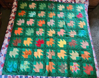 Fall Leaves - Patchwork - Hand Quilted - 47 1/2" by 47 1/2"