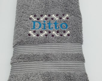 Personalized With Dog Bones & Paw Prints - Embroidered Hand Towels - Choice of Towel Colors - Bathroom Towels - Face Towels - Free Shipping