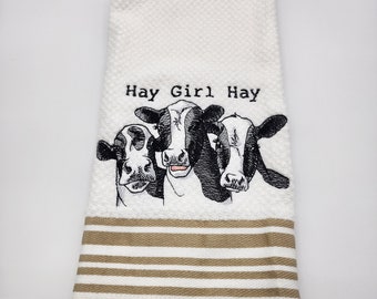 Cows - Hey Girl - Embroidered Cotton Kitchen Towel