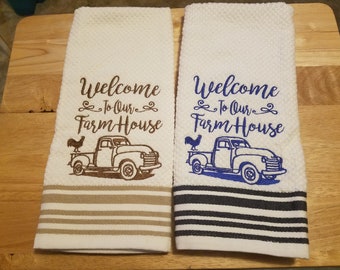 Welcome to Our Farmhouse - Embroidered Cotton Kitchen Towel