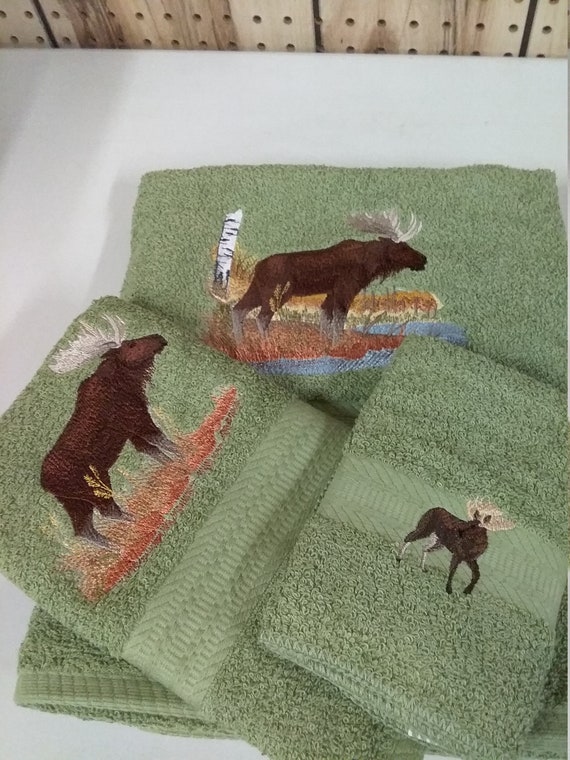 Moose Embroidered Bath Towel Set Bath Towel Hand Towel Etsy