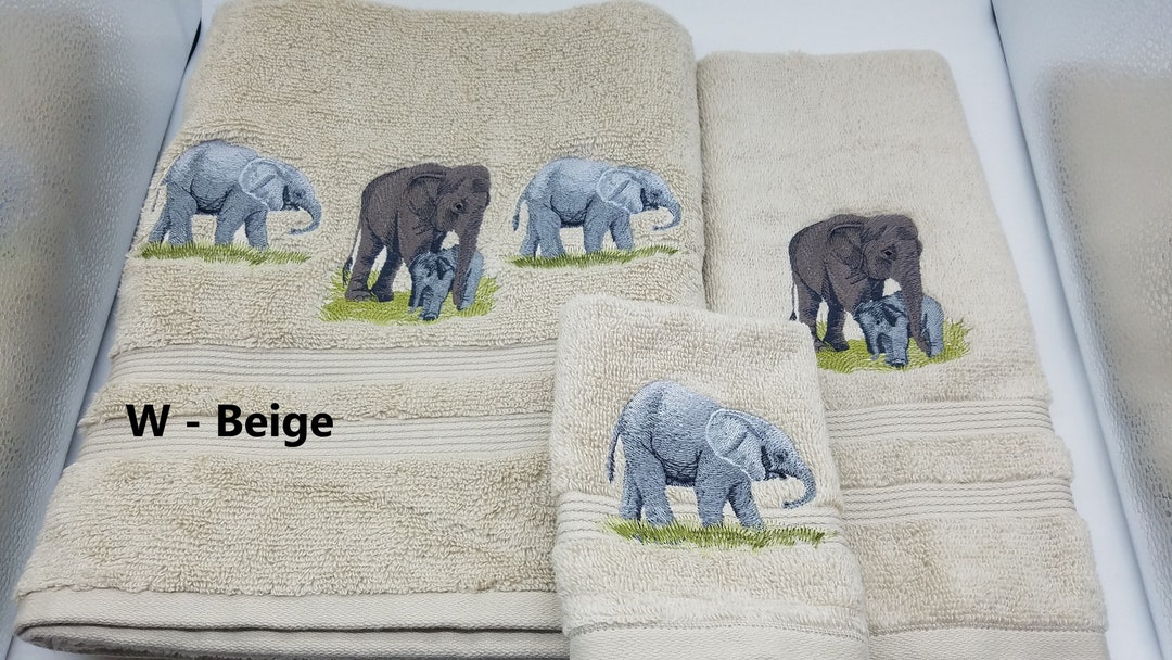 Elephants Embroidered Towels Pick Your Size of Set and Towel Color Bath Sheet Bath Towel Hand Towel Washcloth Free Shipping Etsy