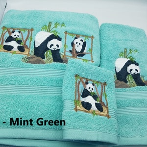Panda Bear Embroidered Towels * Pick Your Size of Set & Color of Towel * Bath Sheet, Bath Towel, Hand Towel and Washcloth