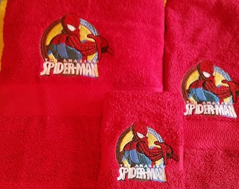 Spiderman Embroidered Towels - Pick Size of Set & Towel Color - Bath Sheet, Bath Towel, Hand Towel, Washcloth