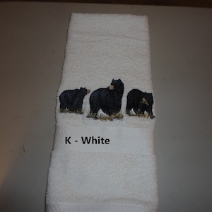 Black Bear Trio - Embroidered Hand Towels - Order One or More -  Bathroom Decoration