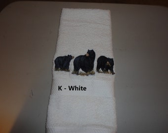 Black Bear Trio - Embroidered Hand Towels - Order One or More -  Bathroom Decoration