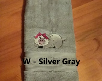 Pig - Farm Animal - Embroidered Hand Towel - Face Towel - Decorated Towel - Choose Your Towel Color - Buy One or More