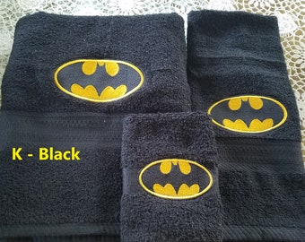 Batman  - Embroidered Towels - Pick Your Size of Set and Color of Towels - Free Shipping