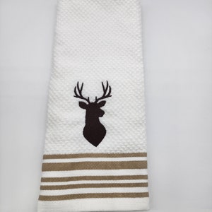 Deer - Buck Silhouette  - Embroidered Cotton Kitchen Towel
