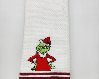 Grinch - Embroidered Cotton Kitchen Towel