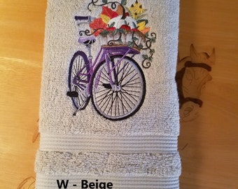 Fall Bike - Embroidered Hand Towel - Face Towel - Bathroom Decoration - Order One or More - Choice of Towel Color