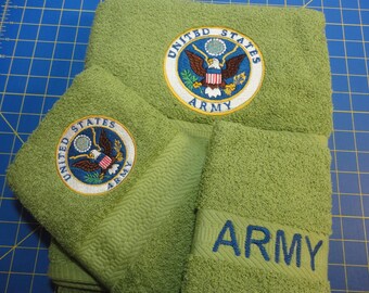 Army - Embroidered Towels - Bath Towel, Hand Towel and Washcloth - Order Set or Individually