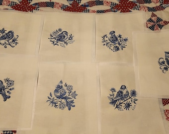 Delft Blue Birds - Set of 7 Quilt Blocks - 10" by 10" - Order Set or Individually