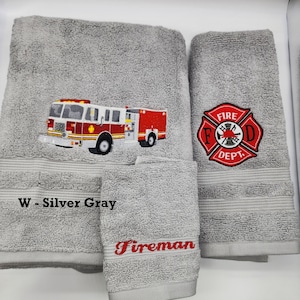 Fireman  Embroidered Towels - Pick Size of Set & Towel Color - Bath Sheet, Bath Towel, Hand Towel, Washcloth