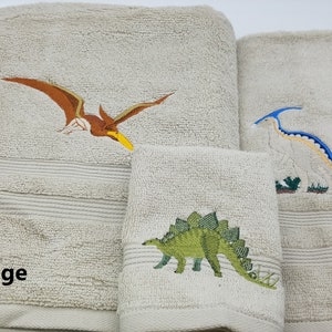 Dinosaurs * Pterodactyl * Parasaurolophus * Stegosaurus * Embroidered Towels * Pick Your Size of Set & Towel Color